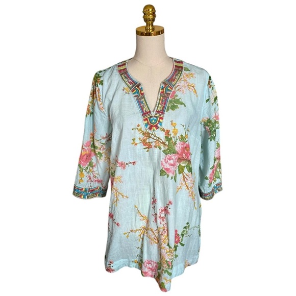SOFT SURROUNDINGS Women’s Merielle Floral Embroidered Coastal Boho Tunic Size L - Picture 2 of 8